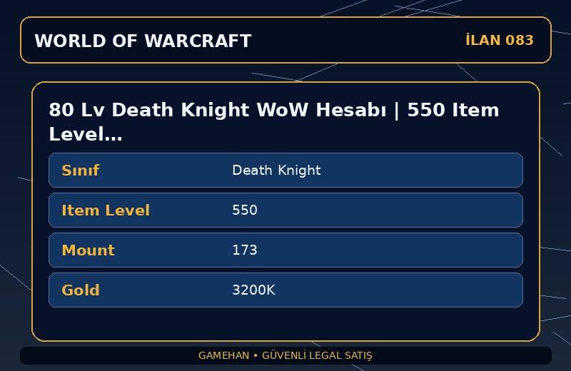 80 Lv Death Knight WoW Hesabı | 550 Item Level | 173 Mount | Ravencrest