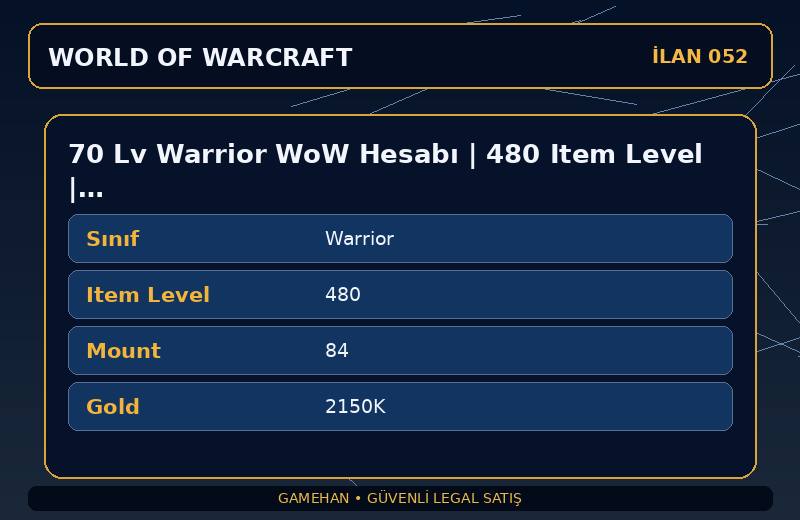 70 Lv Warrior WoW Hesabı | 480 Item Level | 84 Mount | Ravencrest