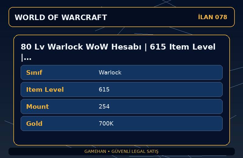 80 Lv Warlock WoW Hesabı | 615 Item Level | 254 Mount | Ravencrest