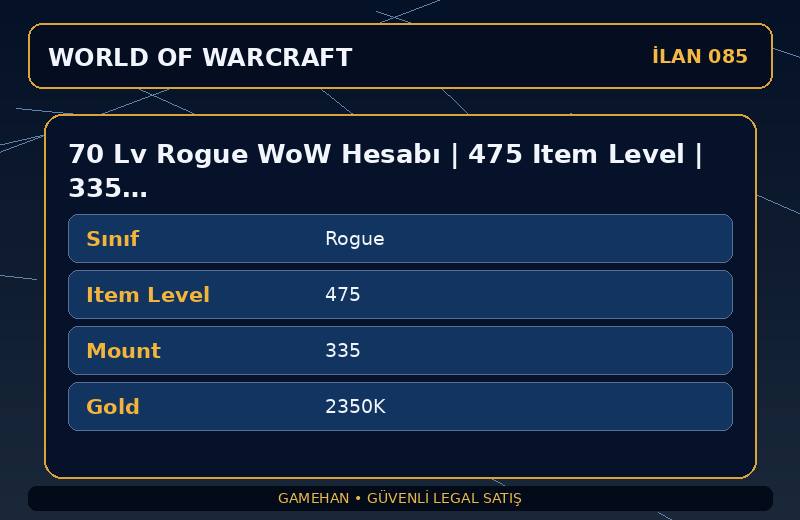 70 Lv Rogue WoW Hesabı | 475 Item Level | 335 Mount | Ravencrest