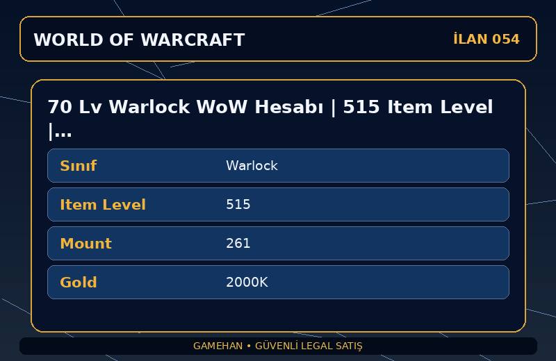 70 Lv Warlock WoW Hesabı | 515 Item Level | 261 Mount | Kazzak