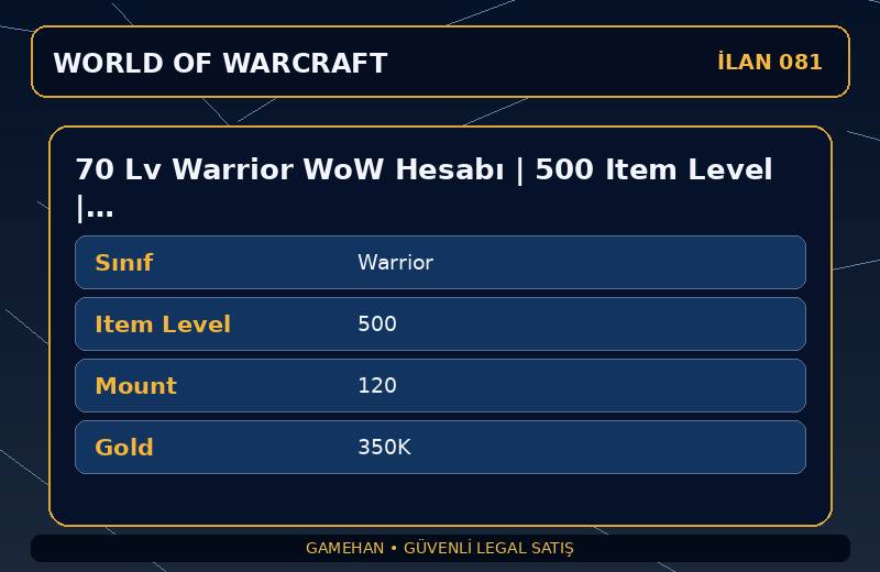 70 Lv Warrior WoW Hesabı | 500 Item Level | 120 Mount | Stormscale