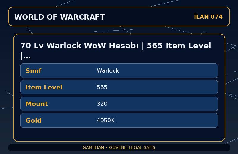 70 Lv Warlock WoW Hesabı | 565 Item Level | 320 Mount | Ravencrest