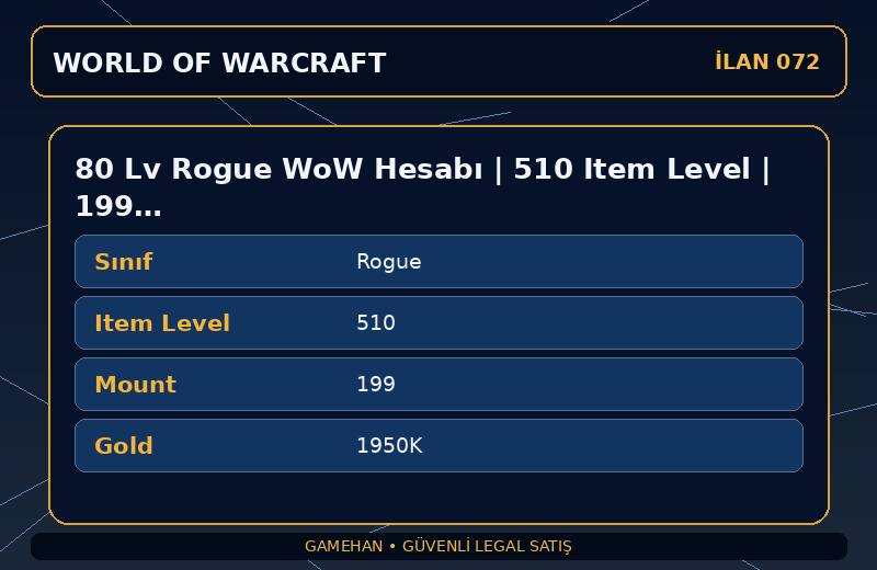 80 Lv Rogue WoW Hesabı | 510 Item Level | 199 Mount | Ravencrest