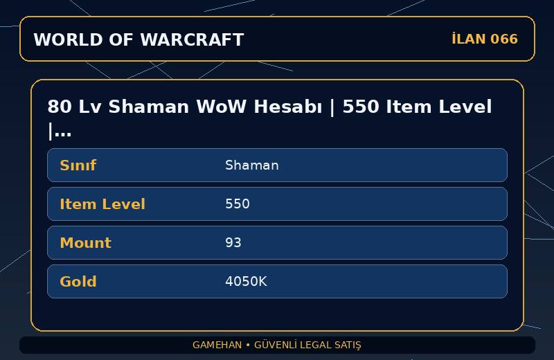 80 Lv Shaman WoW Hesabı | 550 Item Level | 93 Mount | Ravencrest