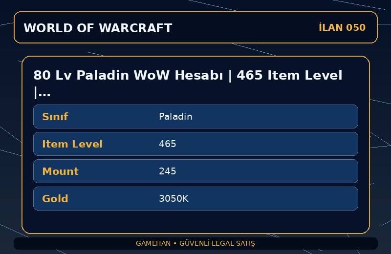 80 Lv Paladin WoW Hesabı | 465 Item Level | 245 Mount | Stormscale