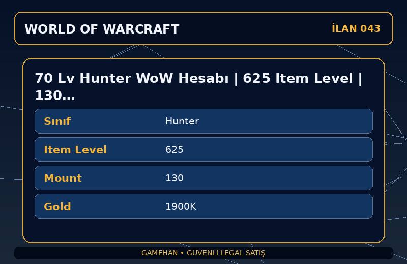 70 Lv Hunter WoW Hesabı | 625 Item Level | 130 Mount | Kazzak