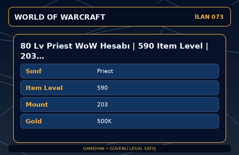 80 Lv Priest WoW Hesabı | 590 Item Level | 203 Mount | Draenor