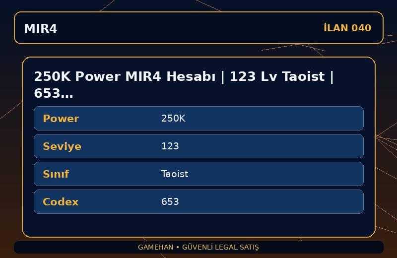 250K Power MIR4 Hesabı | 123 Lv Taoist | 653 Codex | ASIA 2