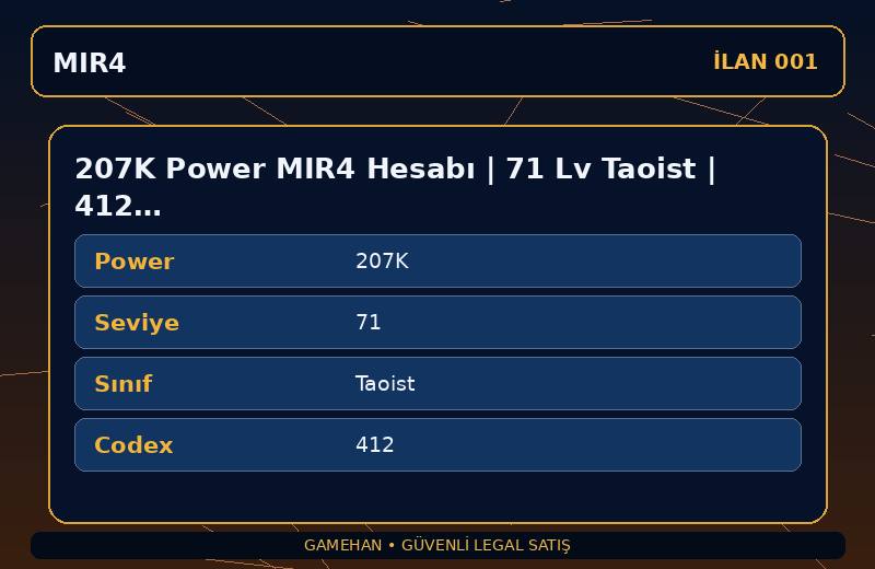 207K Power MIR4 Hesabı | 71 Lv Taoist | 412 Codex | ASIA 1