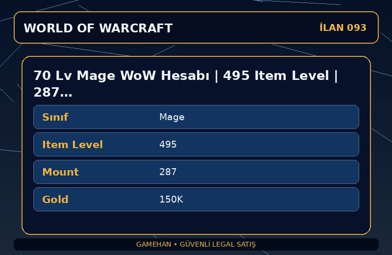 70 Lv Mage WoW Hesabı | 495 Item Level | 287 Mount | Silvermoon