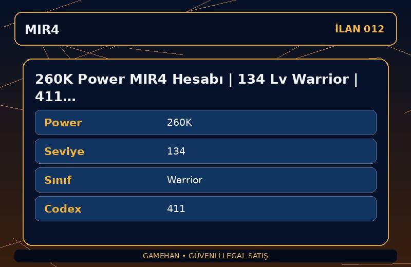 260K Power MIR4 Hesabı | 134 Lv Warrior | 411 Codex | NA 1