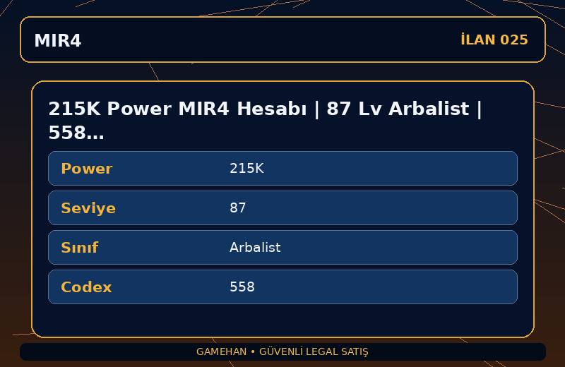 215K Power MIR4 Hesabı | 87 Lv Arbalist | 558 Codex | ASIA 1
