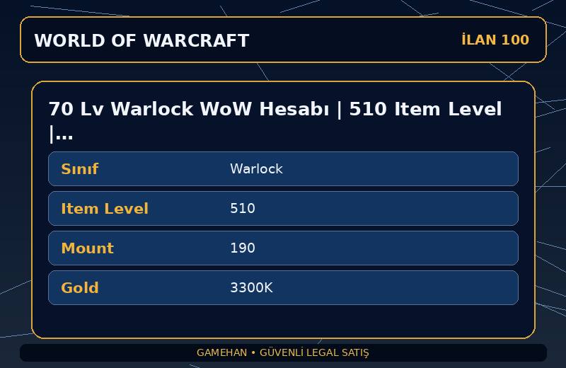 70 Lv Warlock WoW Hesabı | 510 Item Level | 190 Mount | Kazzak
