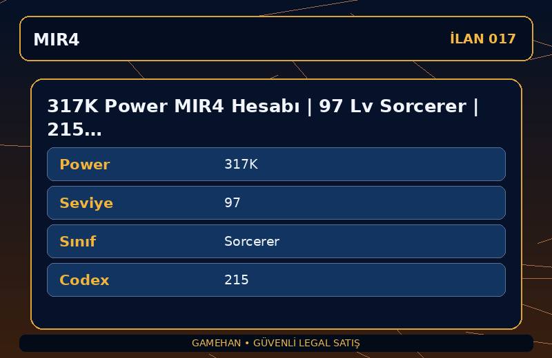 317K Power MIR4 Hesabı | 97 Lv Sorcerer | 215 Codex | NA 1