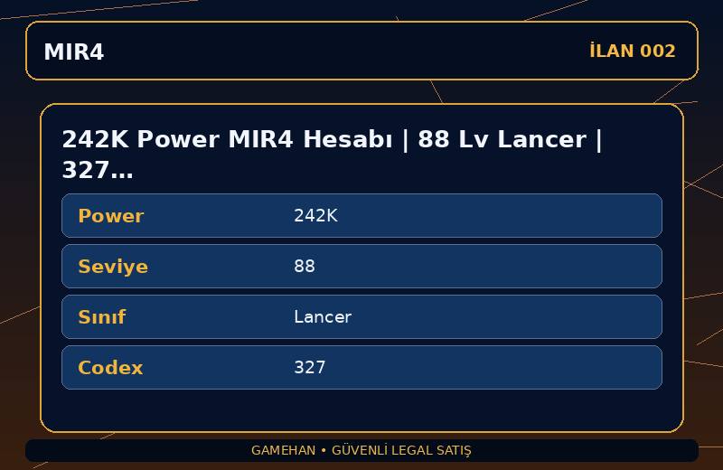 242K Power MIR4 Hesabı | 88 Lv Lancer | 327 Codex | ASIA 2