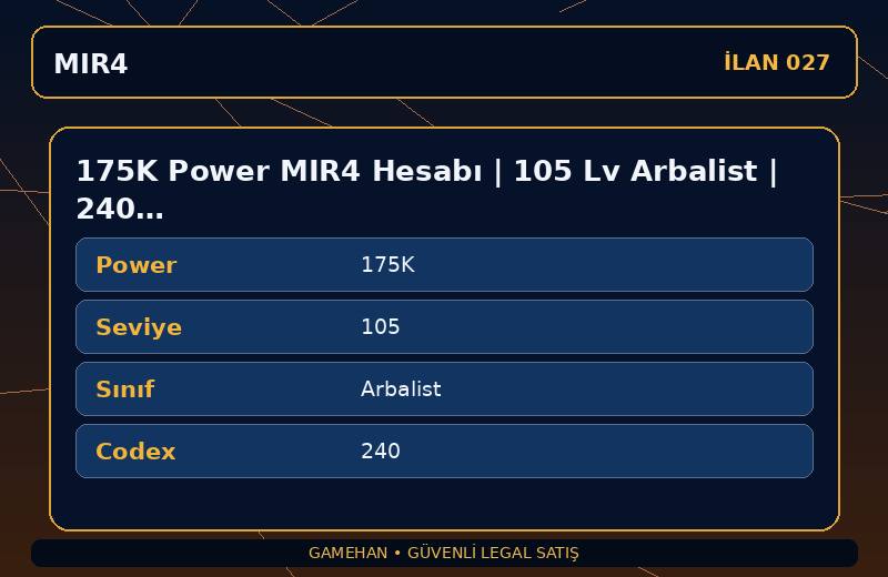 175K Power MIR4 Hesabı | 105 Lv Arbalist | 240 Codex | NA 1