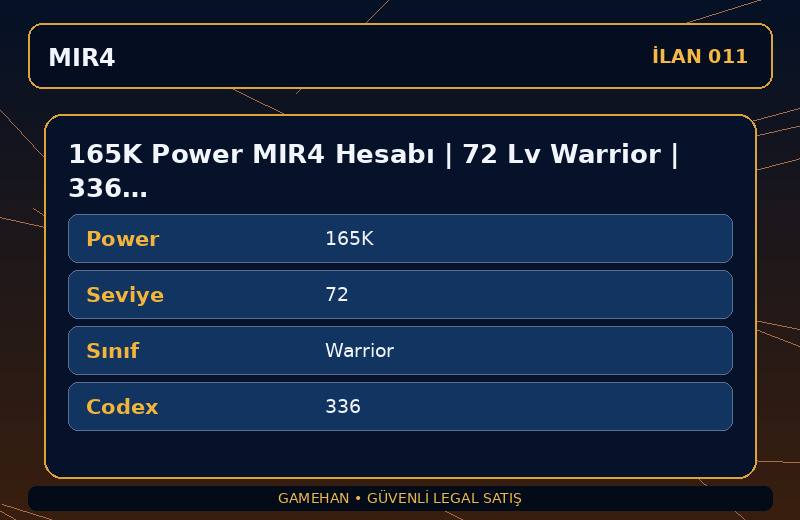 165K Power MIR4 Hesabı | 72 Lv Warrior | 336 Codex | ASIA 1