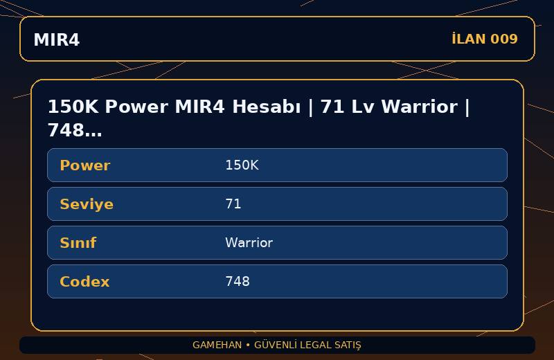 150K Power MIR4 Hesabı | 71 Lv Warrior | 748 Codex | ASIA 2