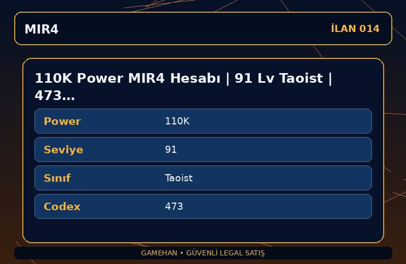 110K Power MIR4 Hesabı | 91 Lv Taoist | 473 Codex | ASIA 1