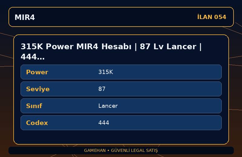 315K Power MIR4 Hesabı | 87 Lv Lancer | 444 Codex | NA 1