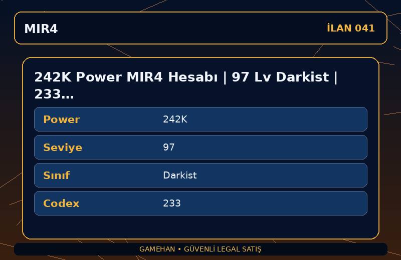 242K Power MIR4 Hesabı | 97 Lv Darkist | 233 Codex | NA 1