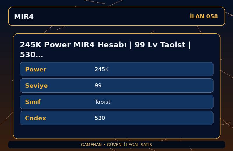 245K Power MIR4 Hesabı | 99 Lv Taoist | 530 Codex | ASIA 1