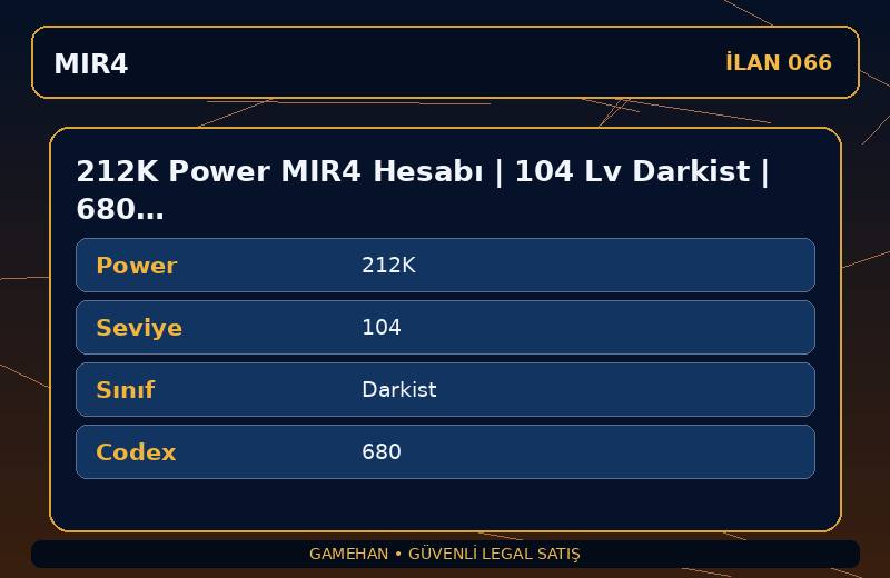 212K Power MIR4 Hesabı | 104 Lv Darkist | 680 Codex | NA 1