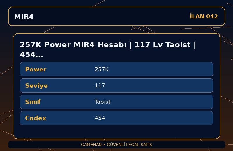 257K Power MIR4 Hesabı | 117 Lv Taoist | 454 Codex | ASIA 2