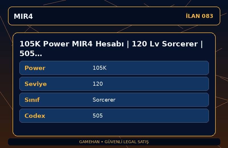 105K Power MIR4 Hesabı | 120 Lv Sorcerer | 505 Codex | EU 2