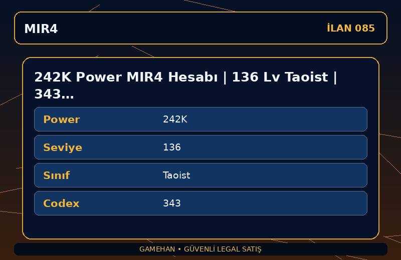 242K Power MIR4 Hesabı | 136 Lv Taoist | 343 Codex | ASIA 2