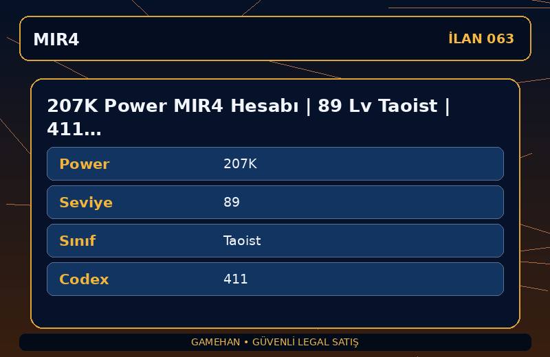207K Power MIR4 Hesabı | 89 Lv Taoist | 411 Codex | ASIA 2