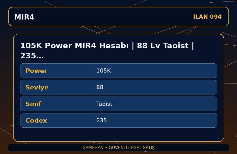 105K Power MIR4 Hesabı | 88 Lv Taoist | 235 Codex | ASIA 1