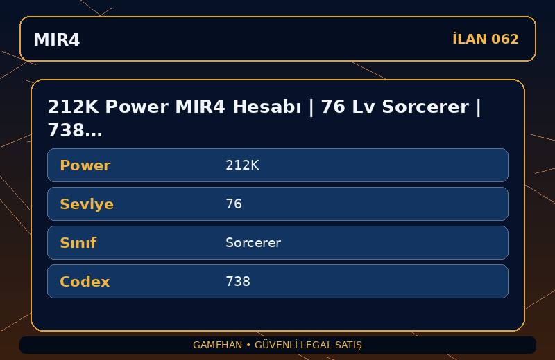 212K Power MIR4 Hesabı | 76 Lv Sorcerer | 738 Codex | EU 1