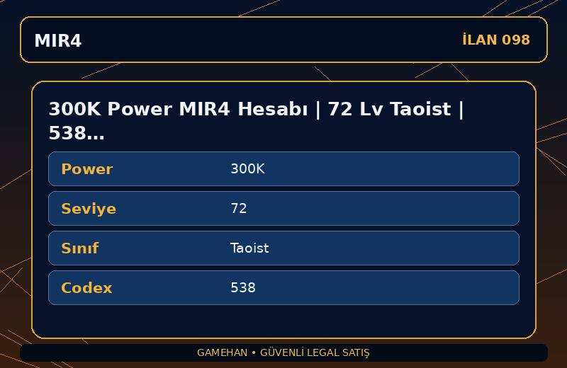 300K Power MIR4 Hesabı | 72 Lv Taoist | 538 Codex | EU 2