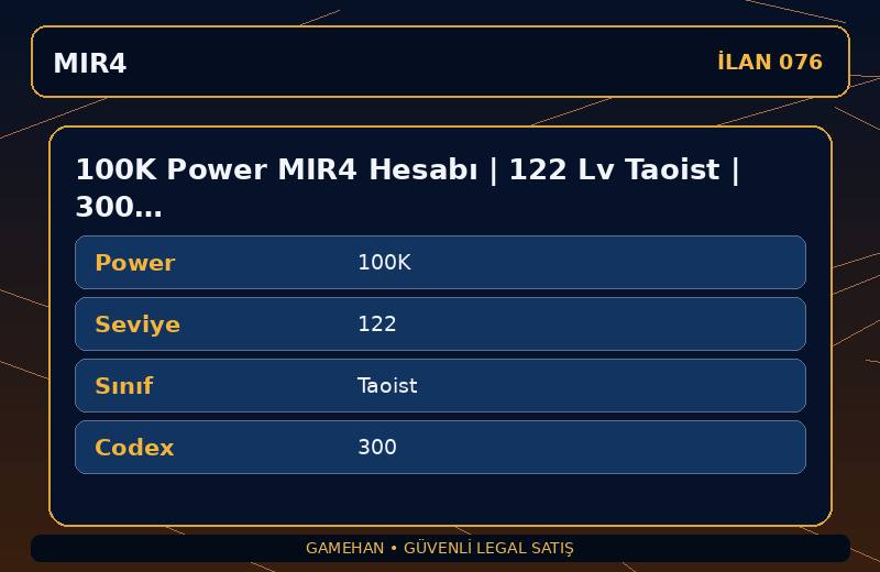 100K Power MIR4 Hesabı | 122 Lv Taoist | 300 Codex | ASIA 1