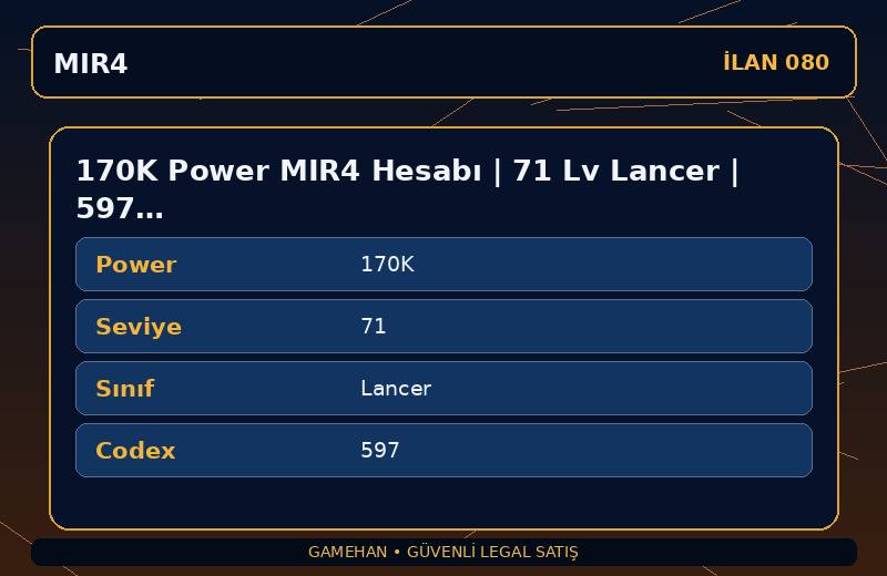 170K Power MIR4 Hesabı | 71 Lv Lancer | 597 Codex | EU 2