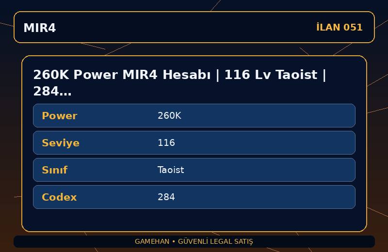 260K Power MIR4 Hesabı | 116 Lv Taoist | 284 Codex | NA 1