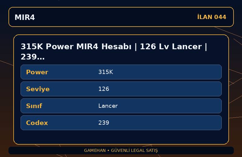 315K Power MIR4 Hesabı | 126 Lv Lancer | 239 Codex | NA 1