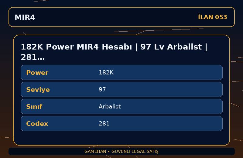 182K Power MIR4 Hesabı | 97 Lv Arbalist | 281 Codex | EU 2