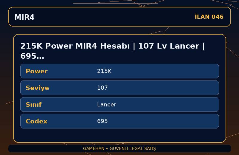 215K Power MIR4 Hesabı | 107 Lv Lancer | 695 Codex | ASIA 1
