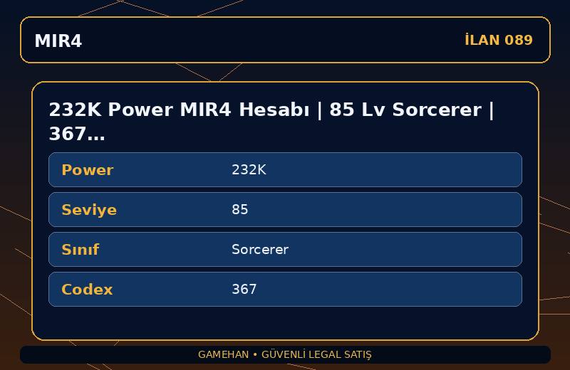 232K Power MIR4 Hesabı | 85 Lv Sorcerer | 367 Codex | ASIA 1