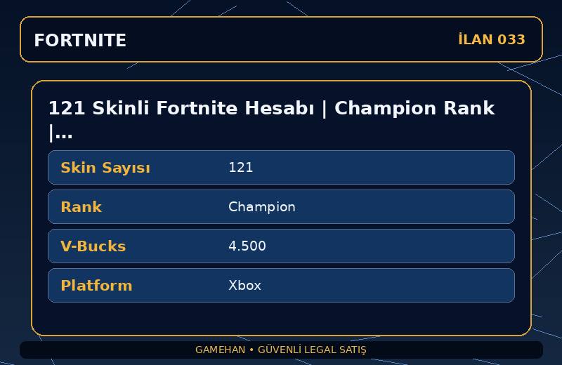 121 Skinli Fortnite Hesabı | Champion Rank | 4500 V-Bucks | Battle Pass Koleksiyonu