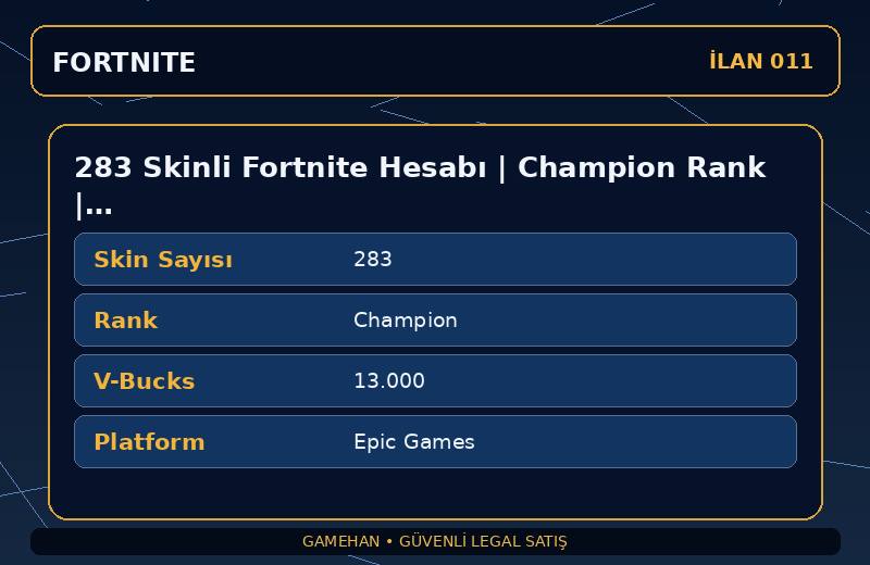 283 Skinli Fortnite Hesabı | Champion Rank | 13000 V-Bucks | Eski Sezon Skinleri