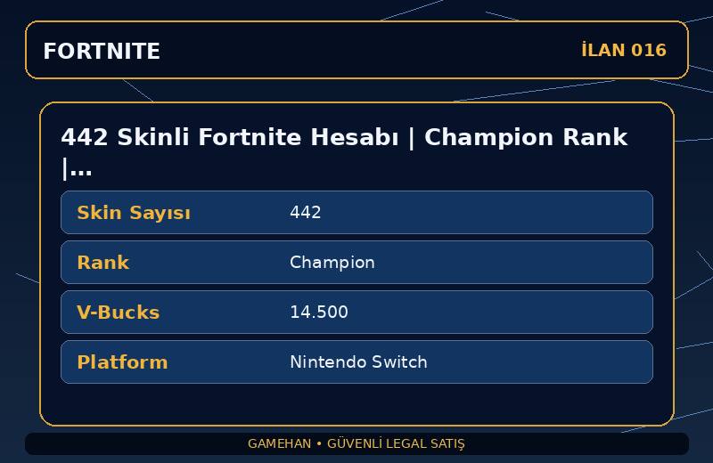 442 Skinli Fortnite Hesabı | Champion Rank | 14500 V-Bucks | Nadir Skin Var