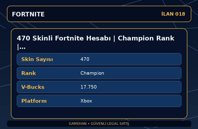470 Skinli Fortnite Hesabı | Champion Rank | 17750 V-Bucks | Eski Sezon Skinleri