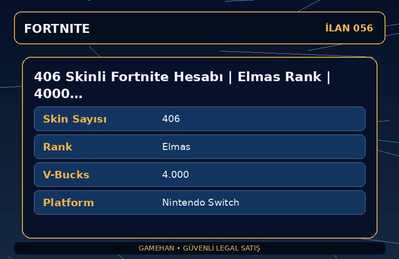 406 Skinli Fortnite Hesabı | Elmas Rank | 4000 V-Bucks | Karışık Koleksiyon