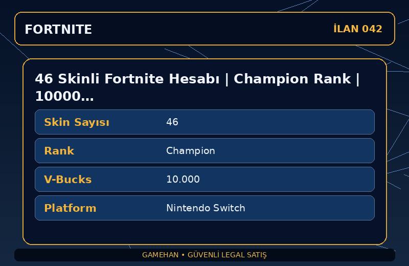 46 Skinli Fortnite Hesabı | Champion Rank | 10000 V-Bucks | Nadir Skin Var