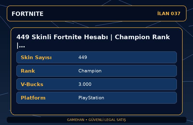 449 Skinli Fortnite Hesabı | Champion Rank | 3000 V-Bucks | Eski Sezon Skinleri
