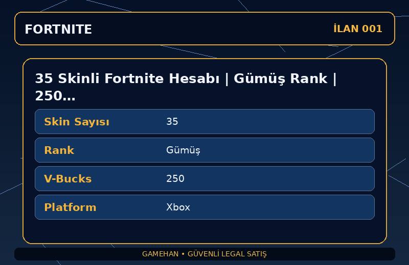 35 Skinli Fortnite Hesabı | Gümüş Rank | 250 V-Bucks | Eski Sezon Skinleri